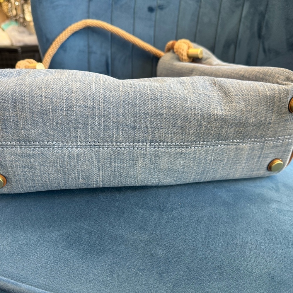 Michael Kors Isla Washed Canvas & Leather Trim Satchel – Light Denim Blue - Picture 2 of 9